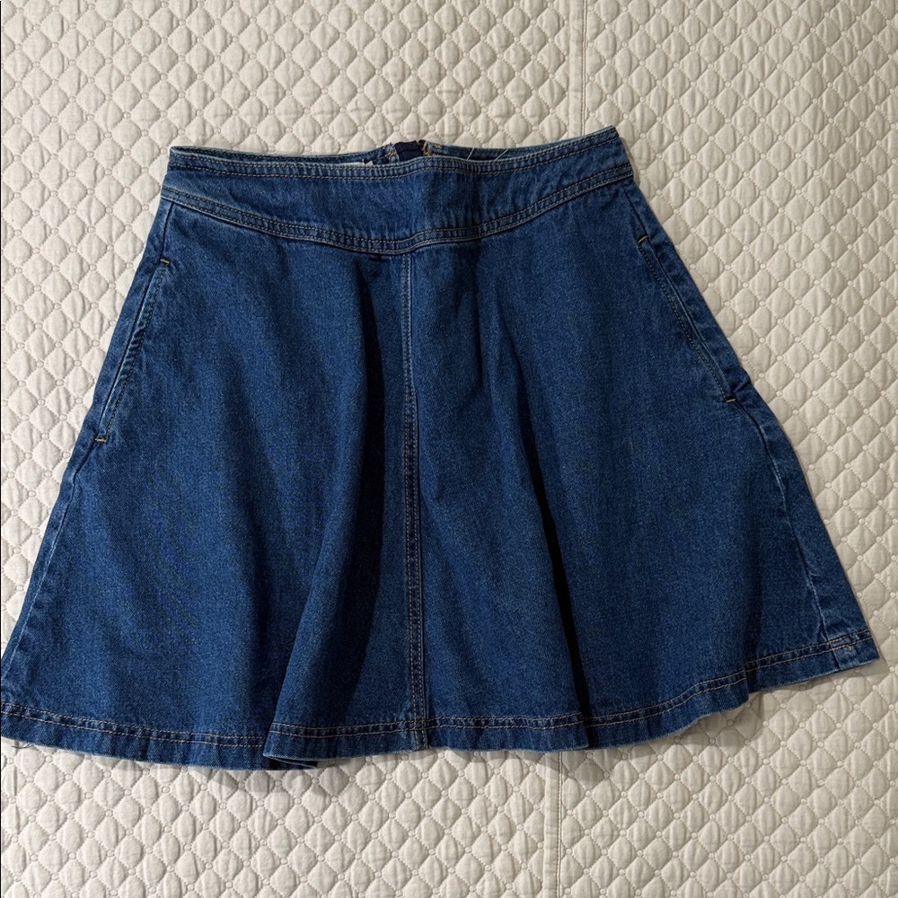Pilcro and the Letterpress Dark Blue Denim Skater Skirt perfect for Spring